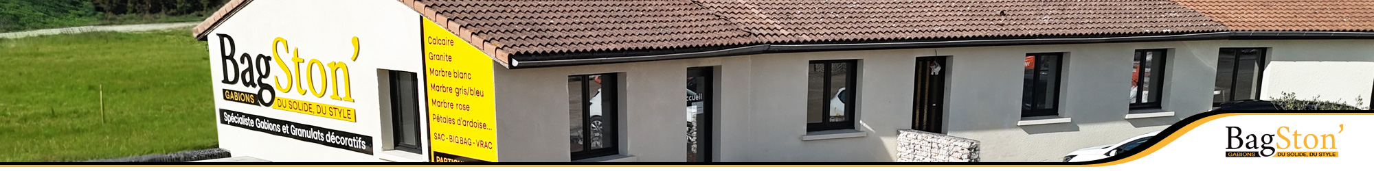 Sede e showroom da Bagston, especialista em gabiões e agregados/pedras decorativas para soluções de paisagismo exterior.